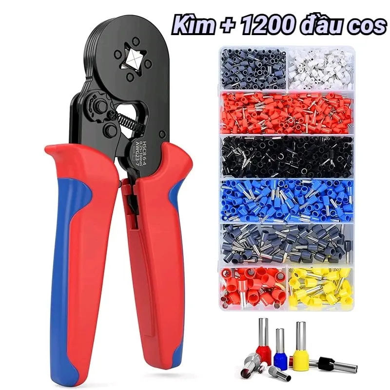 [ Tặng 1200 Cos ] Kìm bấm cos vuông đen HSC8 6-4A  tự điều chỉnh kèm 1200 đầu cos đủ loại cos ống tròn cos pin