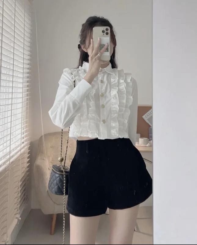 Quần Short Nhung Cạp Cao , Quần Cộc Nữ Dáng Xoè ,Quần Đùi  Khoá Zip  Miho house