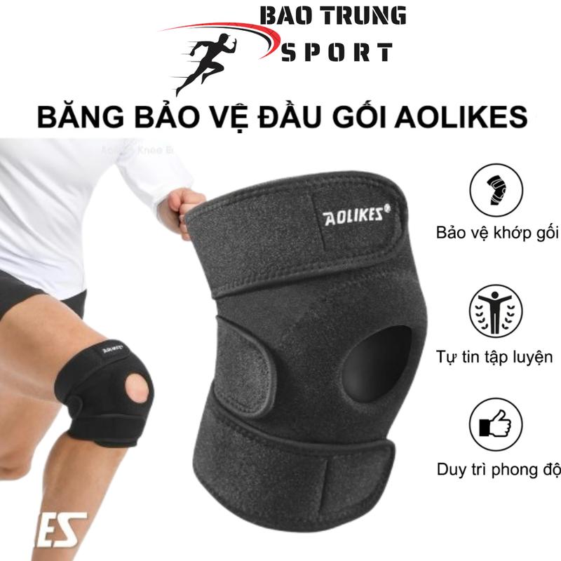 Băng gối thể thao Aolikes có đai dán có đệm Silicon. Bảo vệ đầu gối, chấn thương dây chằng khi chơi thể thao Đá Bóng, Đạp xe, Tập gym, Chạy Aolikes 7616 Phụ Kiện Sport