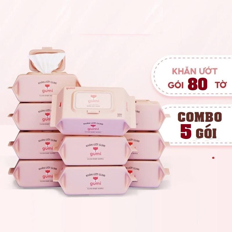  ComBo 5 Gói Khăn Ướt GuMi 80 Tờ. Sản Phẩm An Toàn Cho Bé và Gia Đình 
