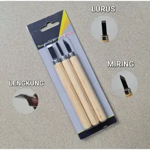 Pahat Ukir Mini 3pcs Gagang Kayu 2923 Lurus Miring Lengkung Berkualitas