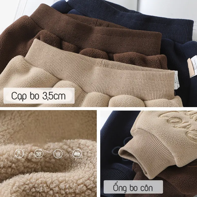 Quần dài chất nhung lông lót lông siêu mịn thêu hình cute cho bé trai và gái hàng QC - QN13 2