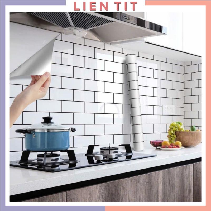 Giấy dán bếp khổ 60cm x 3m tráng nhôm chịu nhiệt , decal dán tường bếp chống dầu mỡ giả gach hoa văn trang trí Decor Phòng đẹp