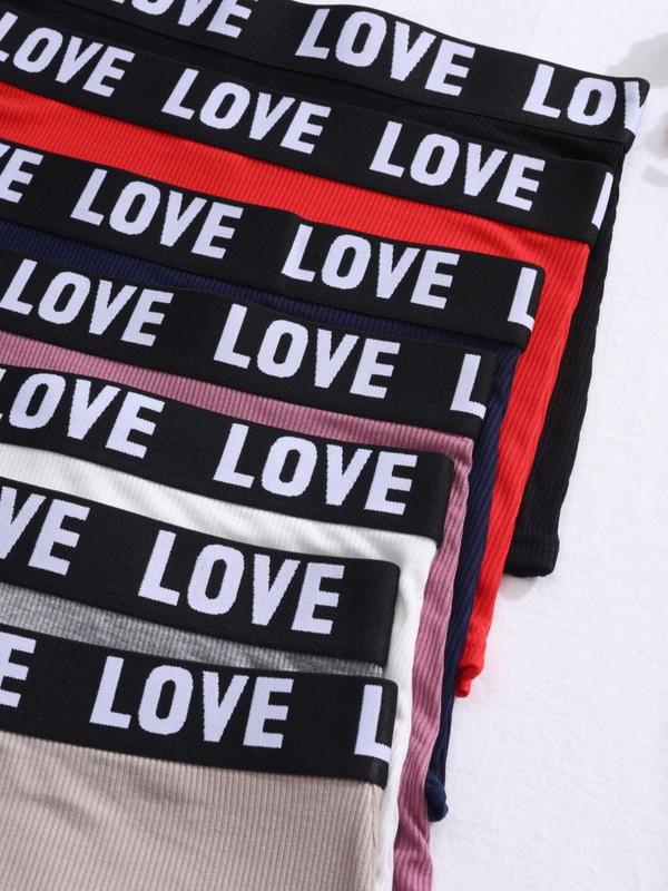Women's Letter Tape Ribbed Boyshorts, Casual Soft Comfortable Panty for Women, Women's Underwear for Daily Wear 2