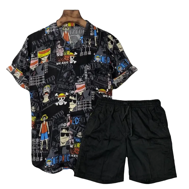 Setelan Baju Kemeja Vintage Dan Boardshort atasan celana Hitam Katun Pendek  Pria  Motif  Keren  Casual  Oversize Panjang Santai Polos 0