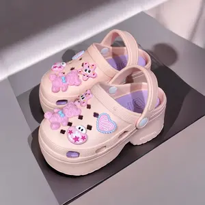 Sandal Anak Perempuan Baim Tebal Karet Eva Non Slip Fashion Warna Pink Jibbitz Bear Sendal Slop Anak Cewek Tali Belakang Rubber