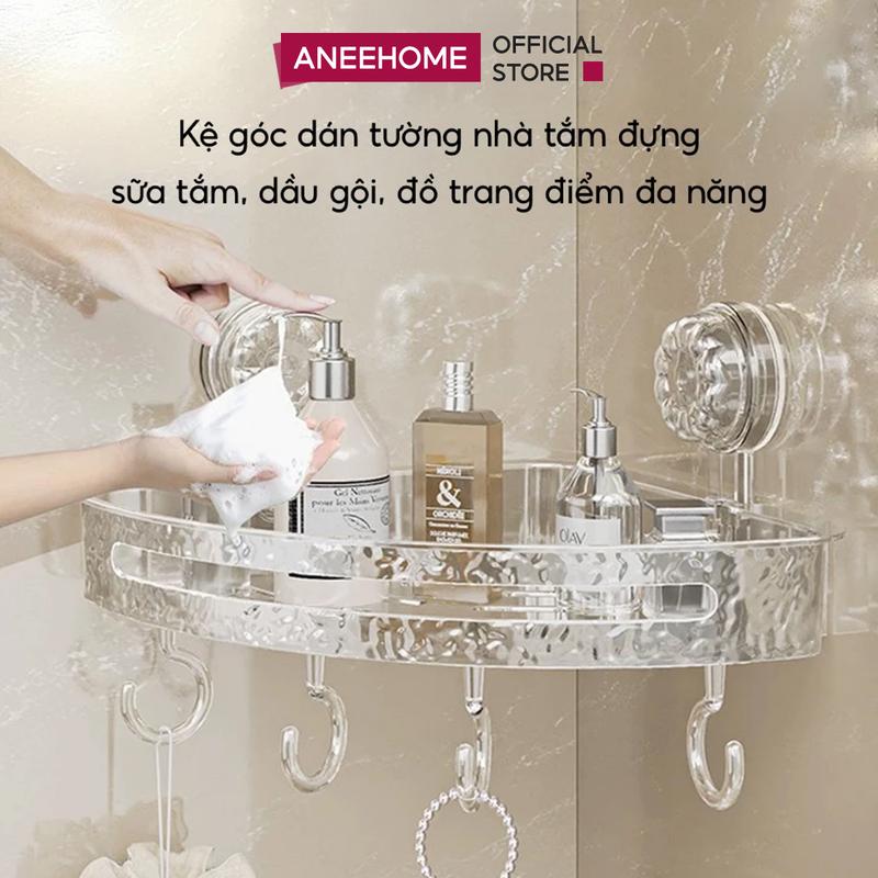 Kệ Góc Nhà Tắm Hút Chân Không Dán Tường AneeHome Kệ Đựng Đồ Sữa Tắm Dầu Gội Có Móc Treo Tiện Lợi