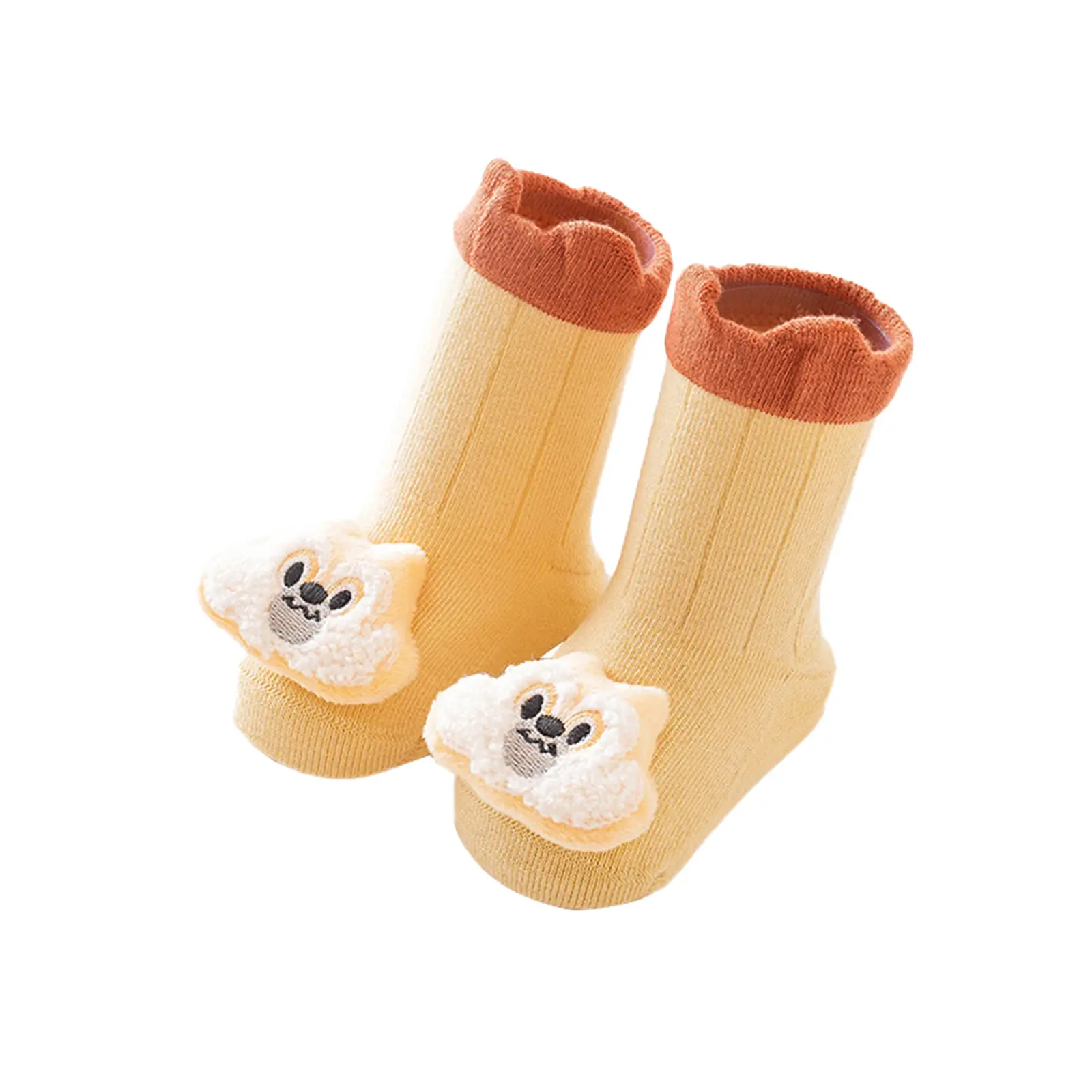 Baby Girls Boys Crew Socks Cute 3D Doll Cotton Socks with Grippers for Infants Toddlers