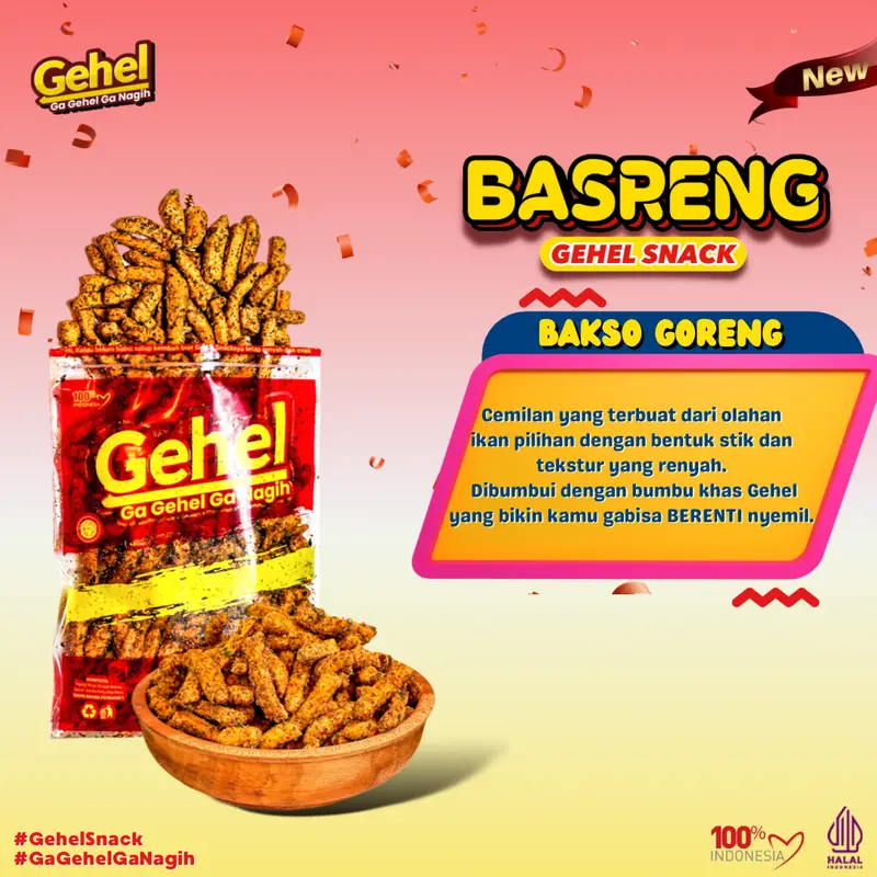 BASRENG GEHEL 200gr Varian Ori Jeruk/Pedas Biasa/Pedas Jeruk - Baso Goreng Food Instant Pedas Snack Keripik Jajanan 2