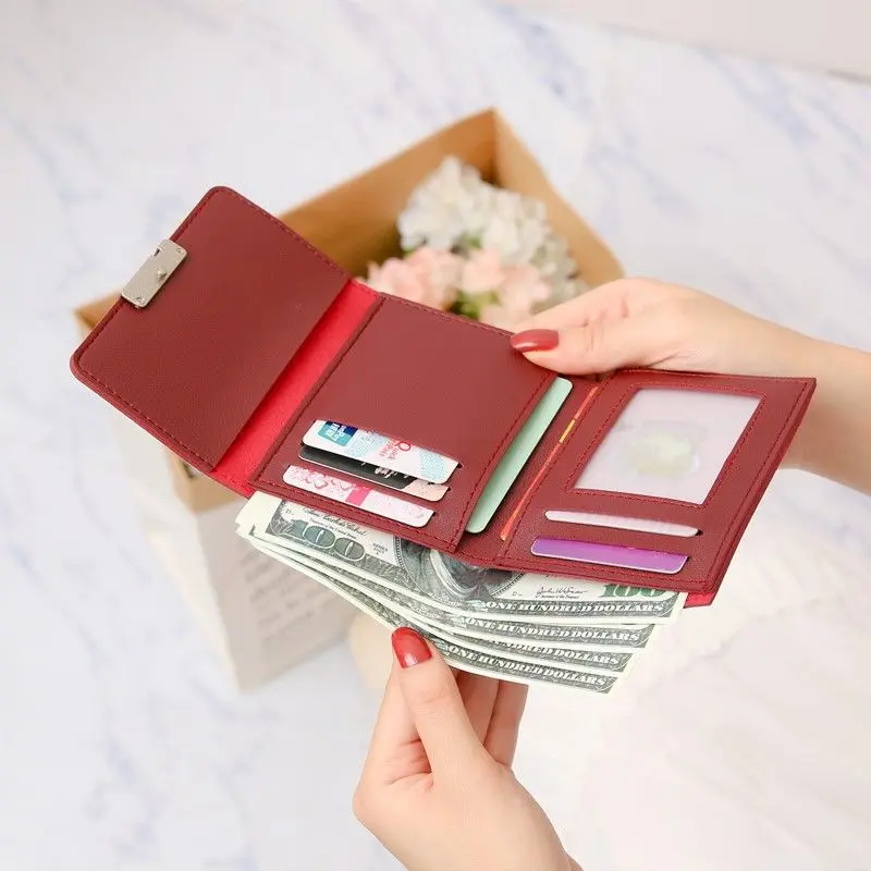 Ví Nữ, Hàng Mới Về, Ngắn Và Đơn Giản, Gấp Gọn, Thời Trang, Ngăn Đựng Thẻ, ví đựng tiền Xu Mini, Gấp Ba Lần 1