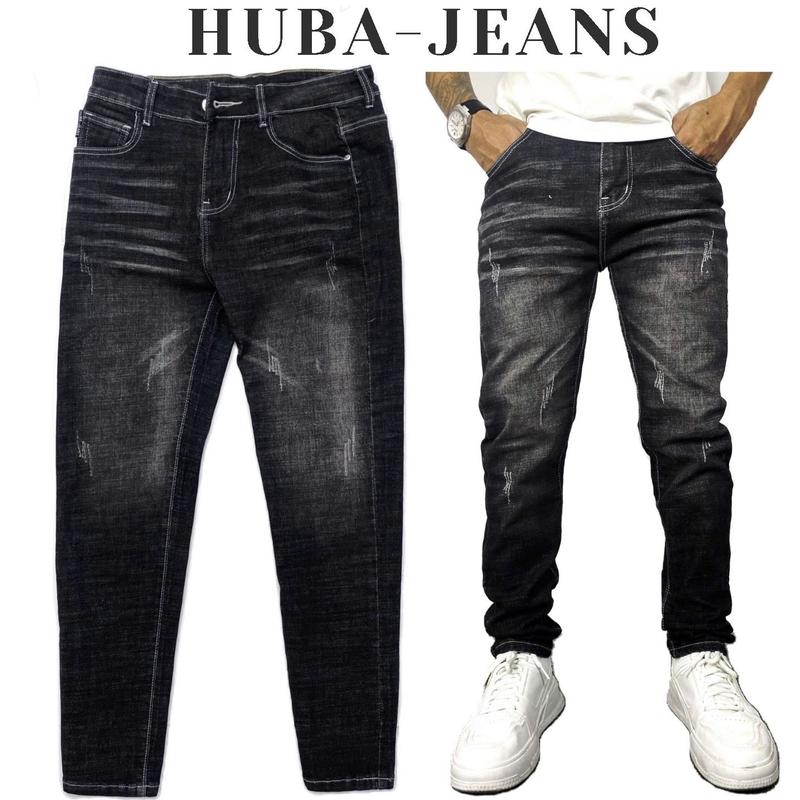 Quần jean nam HUBA-JEANS dài XÁM wash CÀO XƯỚC chất vải jean dày dặn cao cấp Menswear Pants Có Túi Denim