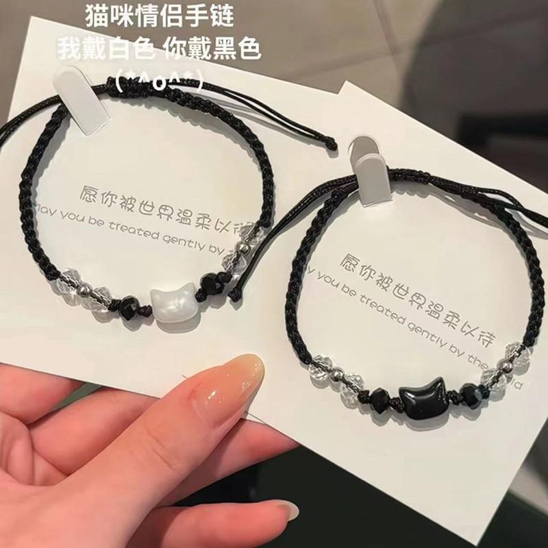  Vòng Tay Cặp Đôi Thủ Công Dây Mèo Đen Trắng Dây Thừng Thiết Kế Bện Tối Giản Trang Sức Tình Yêu 