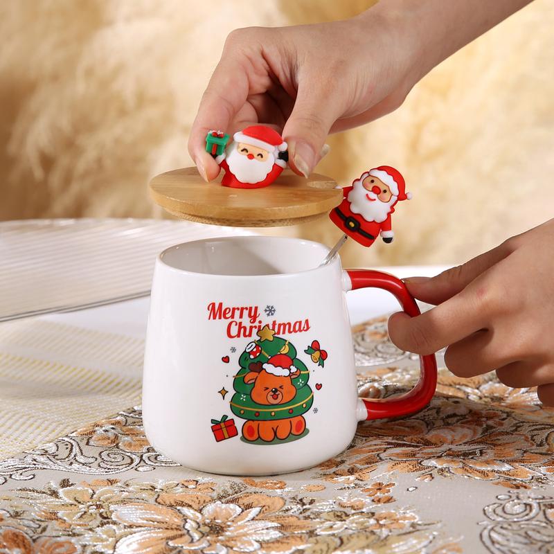 Product Introduction of Christmas Gift Santa Claus Mug with Cover Spoon Good-looking Ceramic Cup Practical Gift travel  water Drinkware Tumbler Reusable Washable Coffee Drink Reuse Drinkware Tumbler 28