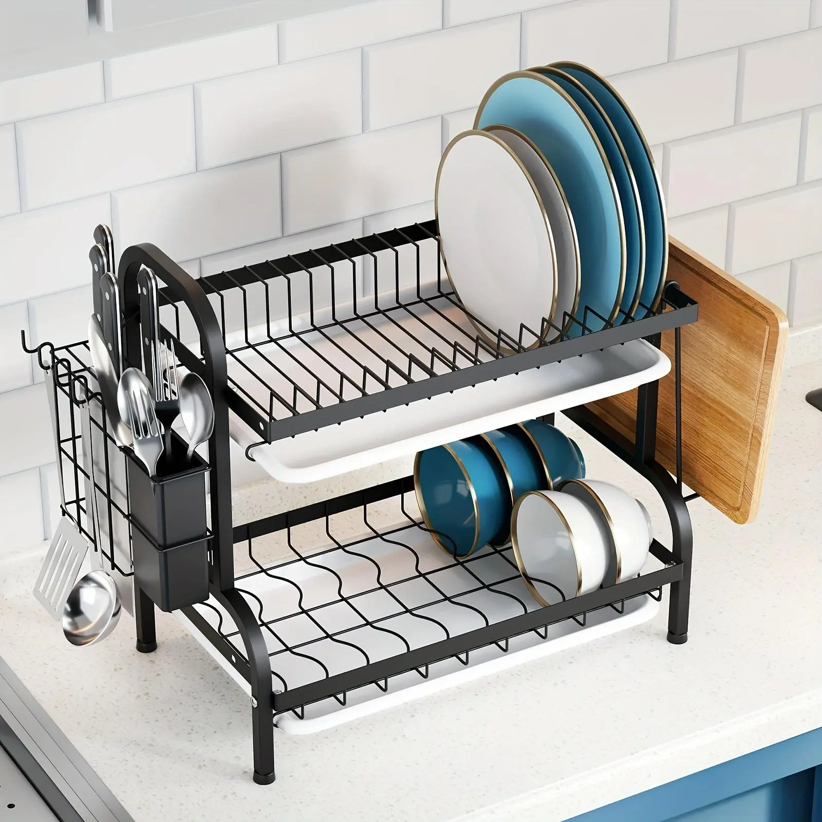 Modern Design Kitchen Dish Rack, 1 Count Home Items 2-tier Dish Drying Rack, Kitchen Accessories Space Saving Large Capacity Dish Drainer Rack, Summer for Gift