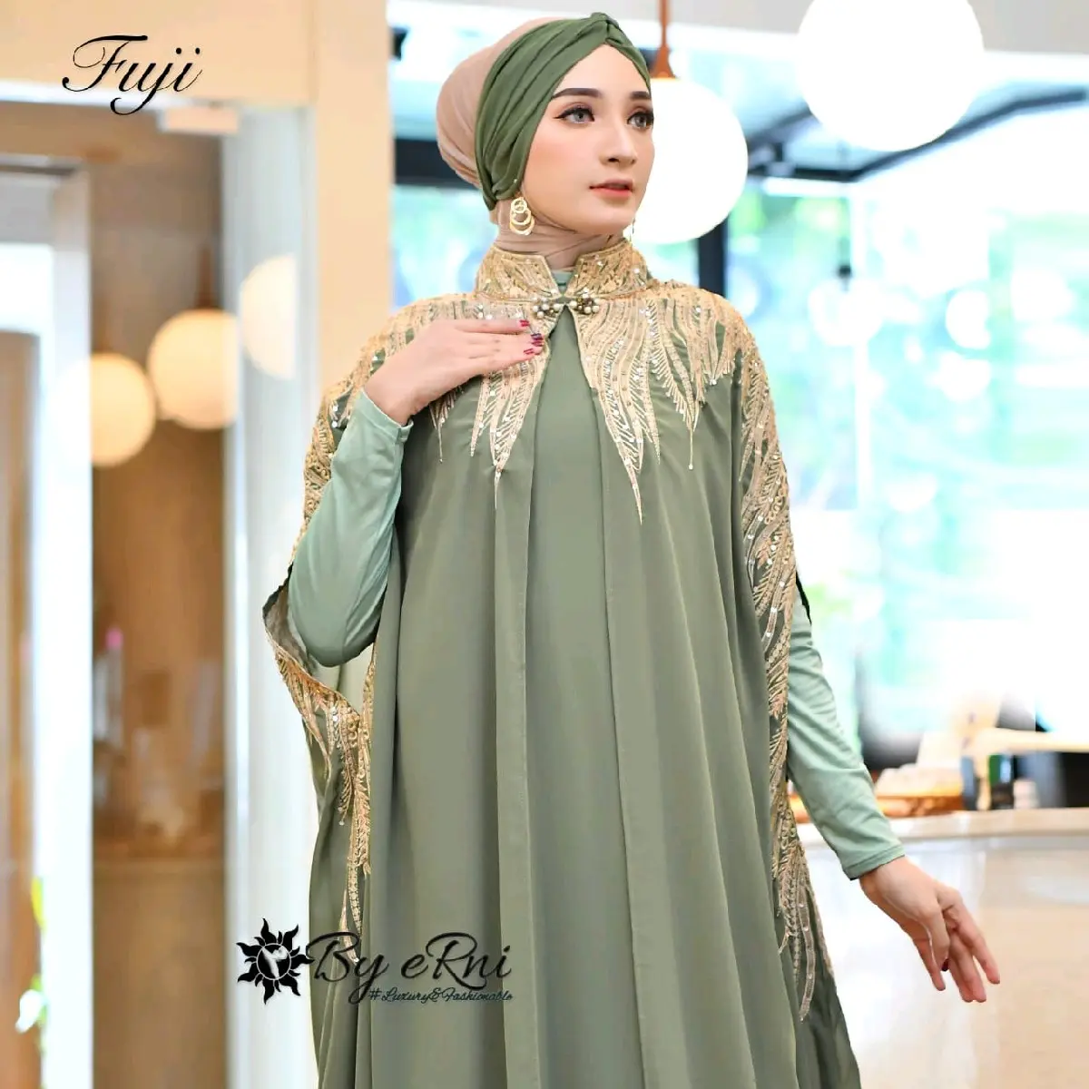 Kaftan Fuji Set Inner Gamis Bordir Manual Langsung Kain Abaya Muslim Bahan Ceruty Mewah Kaftan Dress   Panjang Payet Pesta Kondangan Dewasa Kaftan Hitam Outer Nyatu Kaftan Raya Abaya Raya 2025