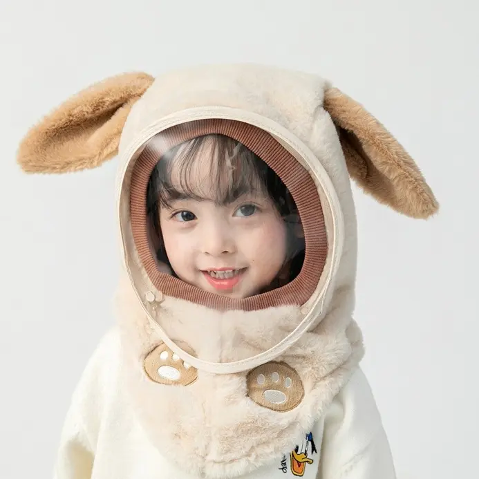 (Set Mũ + Kính Chắn Gió) Trùm Đầu và Cổ Bằng Vải Lông Cừu Mềm Mại Giữ Ấm Cho Bé Từ 3-12 Tuổi 0