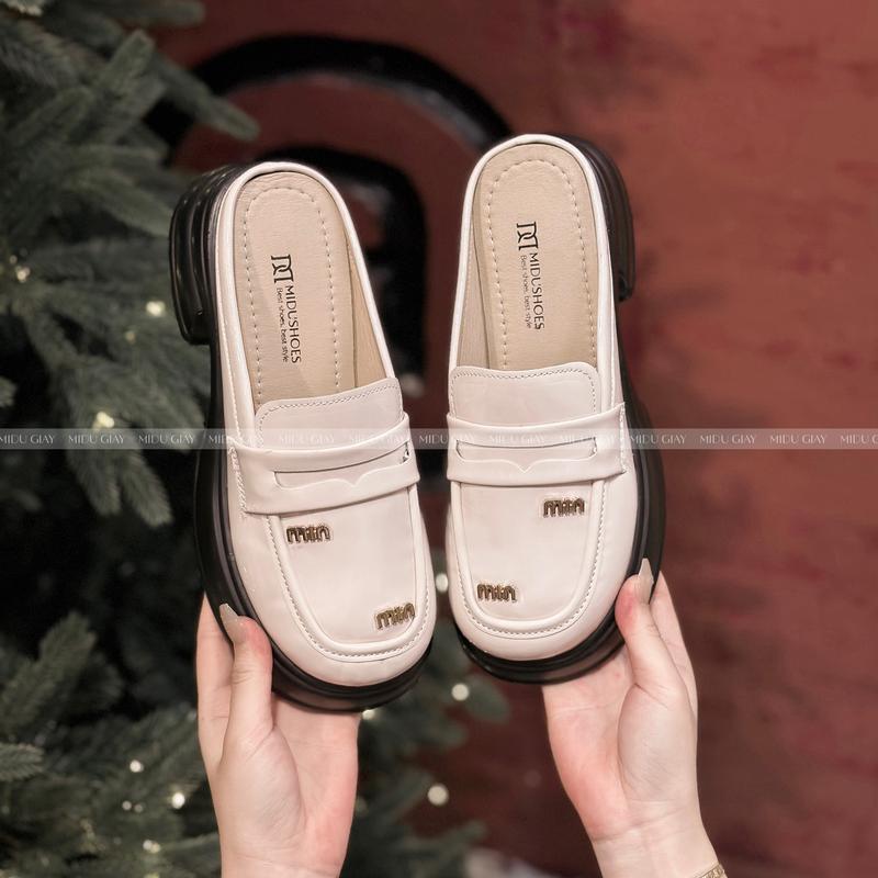  Giày Sục MIDU Nữ Tag Min Sang Trọng Giày Moca Da Bóng Mềm Cao Cấp 6 Phân  Sao chép 