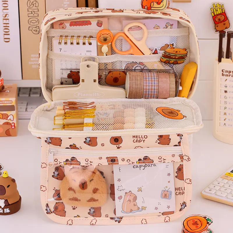 Hộp đựng bút Hello Kitty, Loopy hồng, Capybara dung tích lớn nhiều ngăn, túi bút đa năng, thiết kế dễ thương phù hợp cho học sinh sinh viên 4