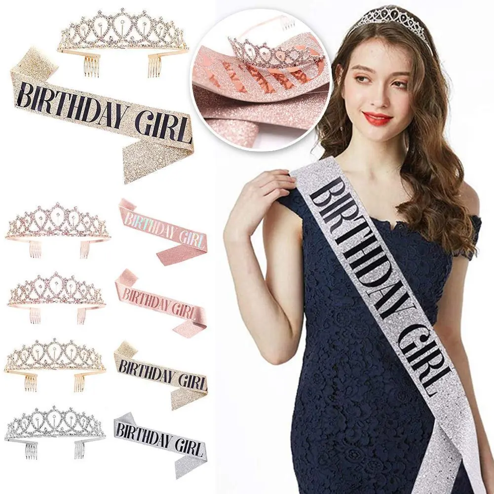 Birthday Tiara And Sash Kit Princess Crown For Birthday Party Gift F7E2