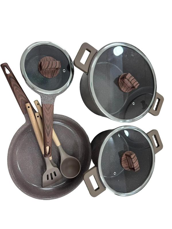 Bộ Nồi MGC ( germany ) 4 món ( 2 nồi :29 cao 15 , 24 cao 14 / chảo 28 cao 6 / 16 cao 10 ) phủ đá granite toàn bộ sản phẩm , chống dính granite siêu bền, siêu chống dính