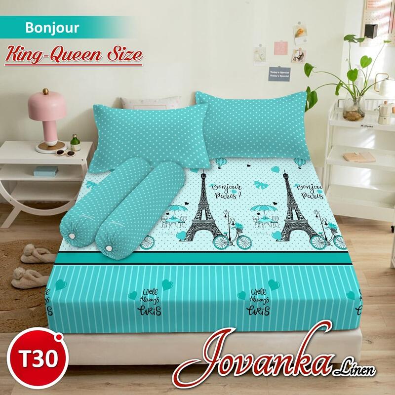Jovanka Sprei Rumbai & Sprei Tinggi 30 Motif Bonjour KING 180 & QUEEN 160 1
