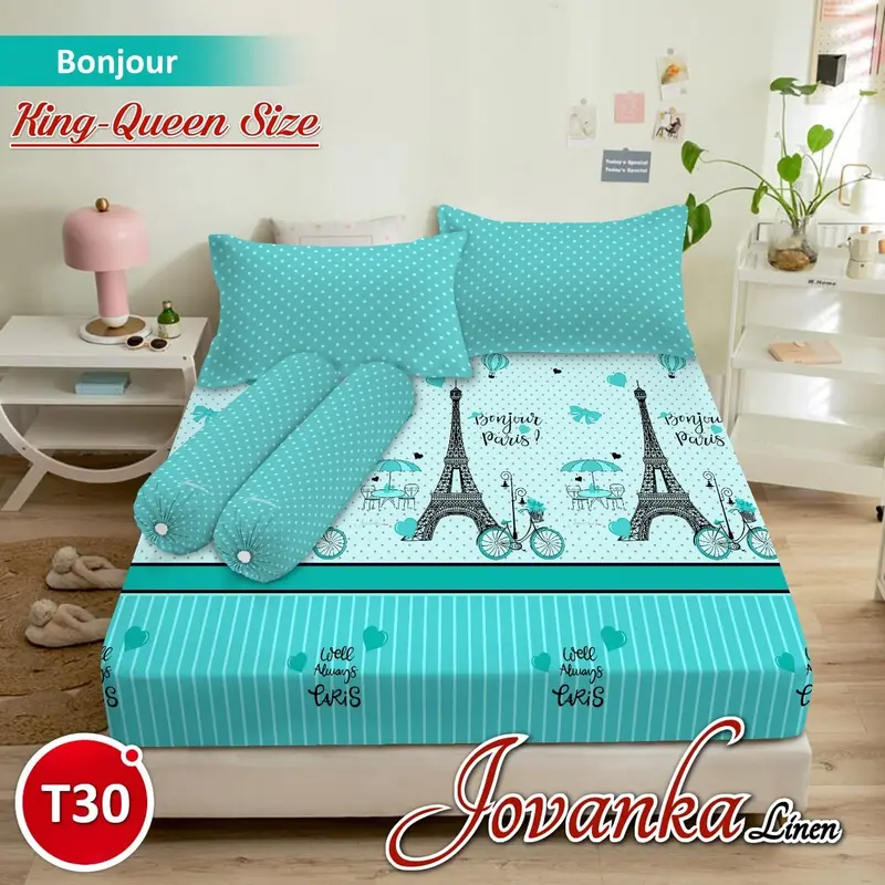 Jovanka Sprei Rumbai & Sprei Tinggi 30 Motif Bonjour KING 180 & QUEEN 160 1