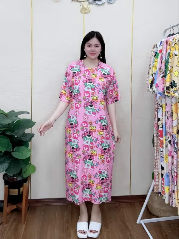 Đầm Suông Vải Xốp Nhật Nhiều Hình Dễ Thương Co Giãn Thoáng Mát Thoải Mái (FreeSize 50-80Kg) 4