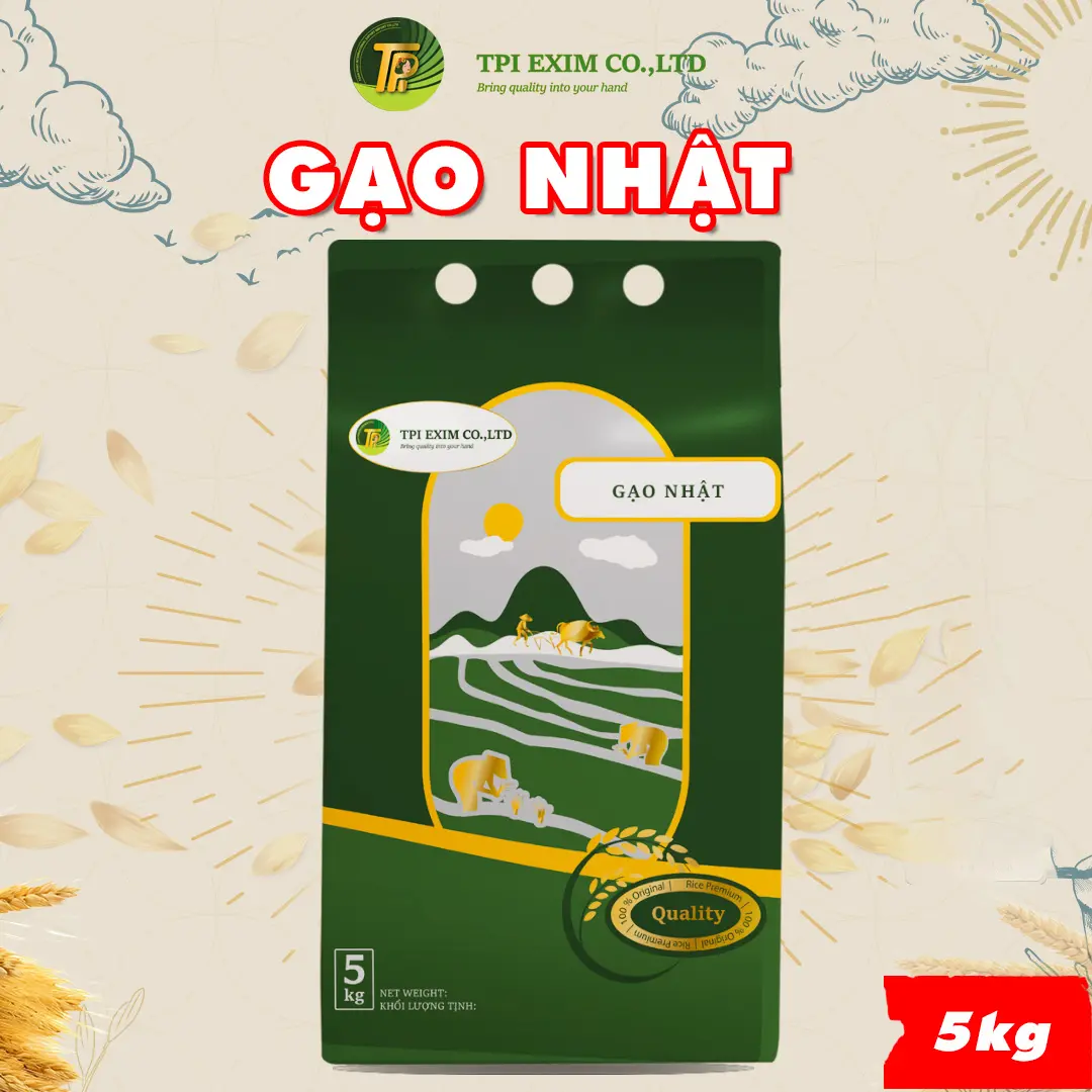 Gạo Nhật Japonica TPI GROUP - Hạt tròn, thơm dẻo, làm cơm sushi và kimbap ( Túi 5KG)