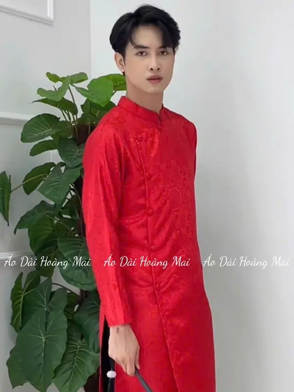 Áo dài cách tân nam 3 tà truyền thống gấm cao cấp 4 màu {50-105kg} - Áo Dài Hoàng Mai Menswear 5
