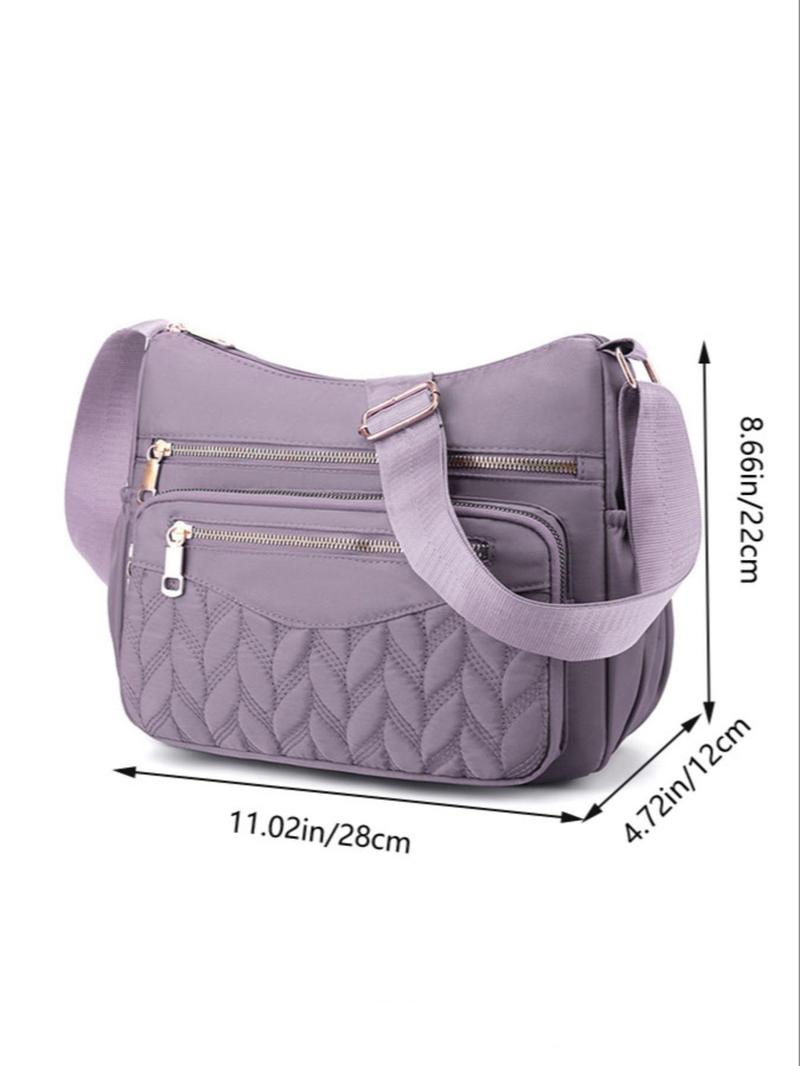 Product Introduction of Women's Plain Color Leaf Embroidered Crossbody Bag,  Casual Trendy Nylon Zipper Crossbody Bag, Fashion Large Capacity Crossbody Bag for Commuting, Daily Use 1