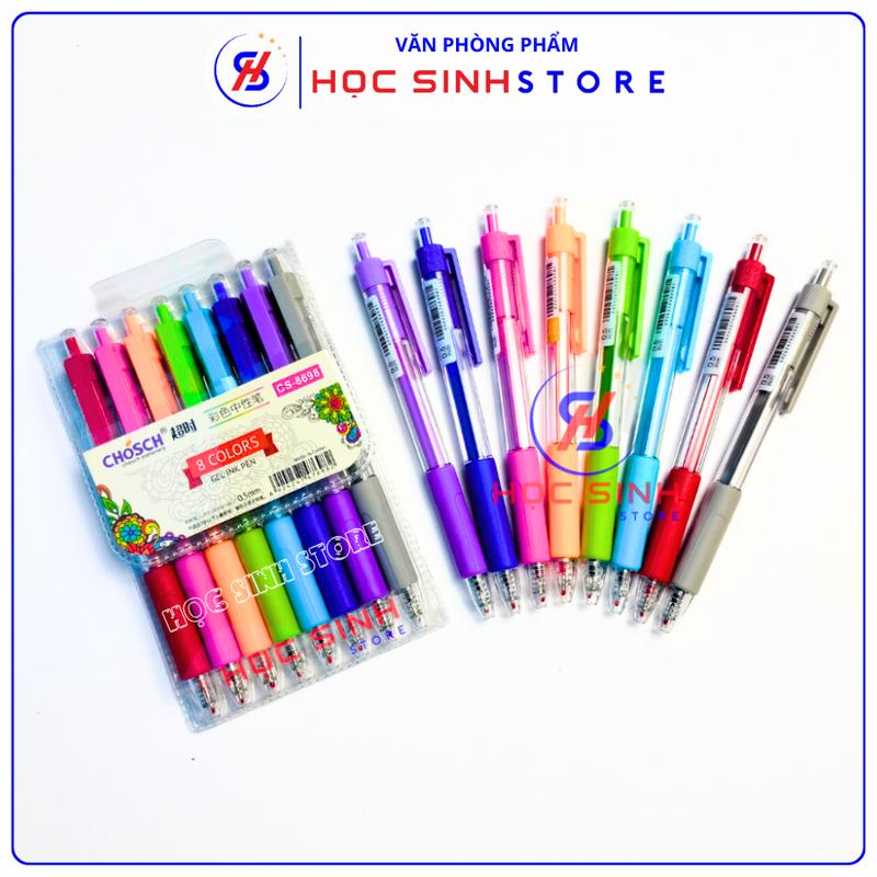 Vỉ Cây Bút Gel Chosch 8698 Đầu Bút Nhỏ 0.5mm ( 8 màu mực) bút bi