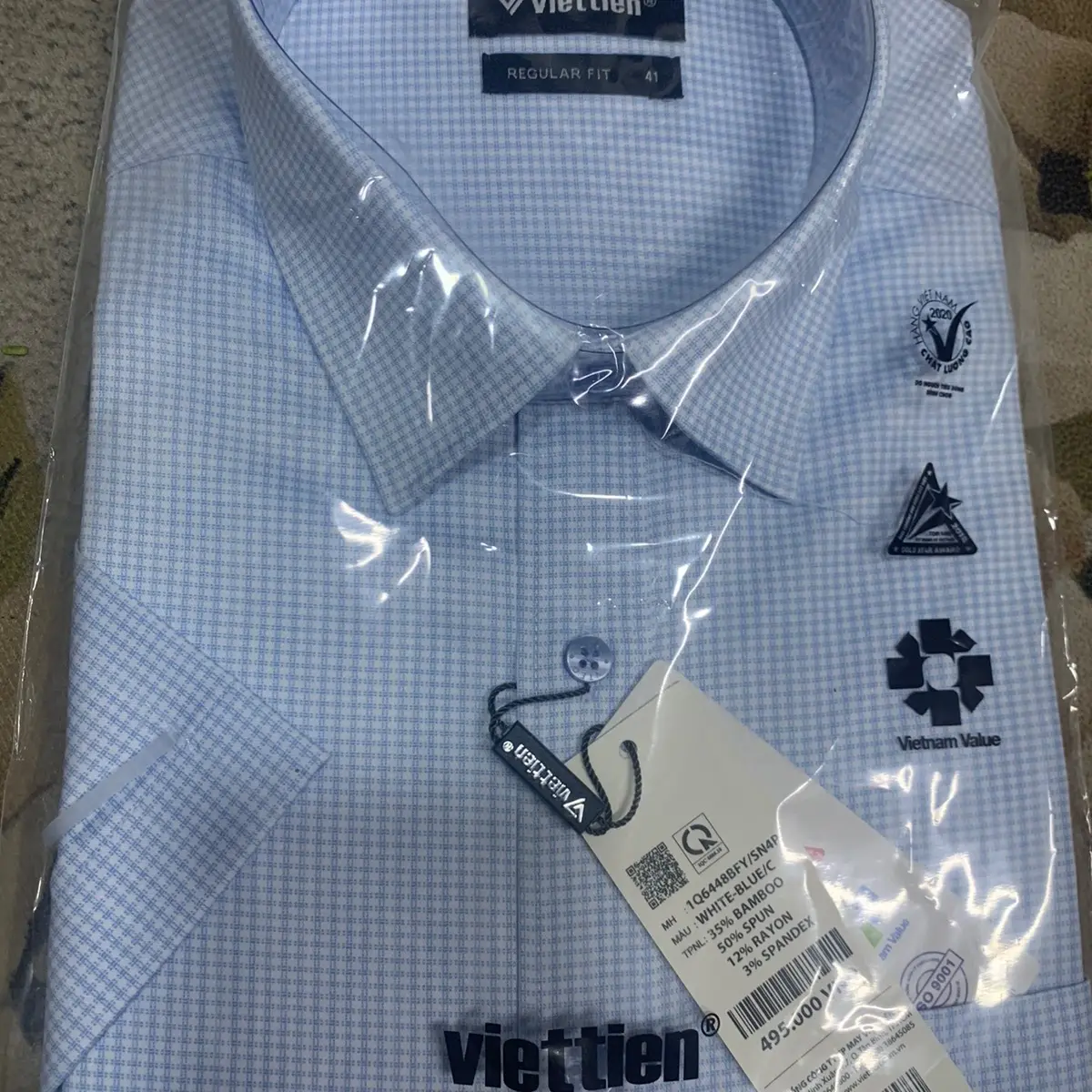 Sơ Mi Cộc Tay Việt Tiến 1Q6448 Vạt ngang form regular fit