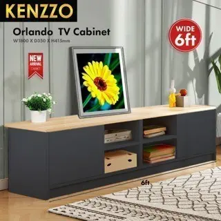 Kenzzo Orlando TV Cabinet/Rak TV/Tv Console/Tv Rack/Tv Media Storage Cabinet - Modern Black PVC Leg and Extra Leg Support