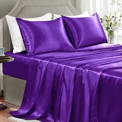 Vonty Silky Soft Satin Sheets Set - Split King Size, Deep Pocket, Cooling & Wrinkle-Reducing (Grey, 5pc)