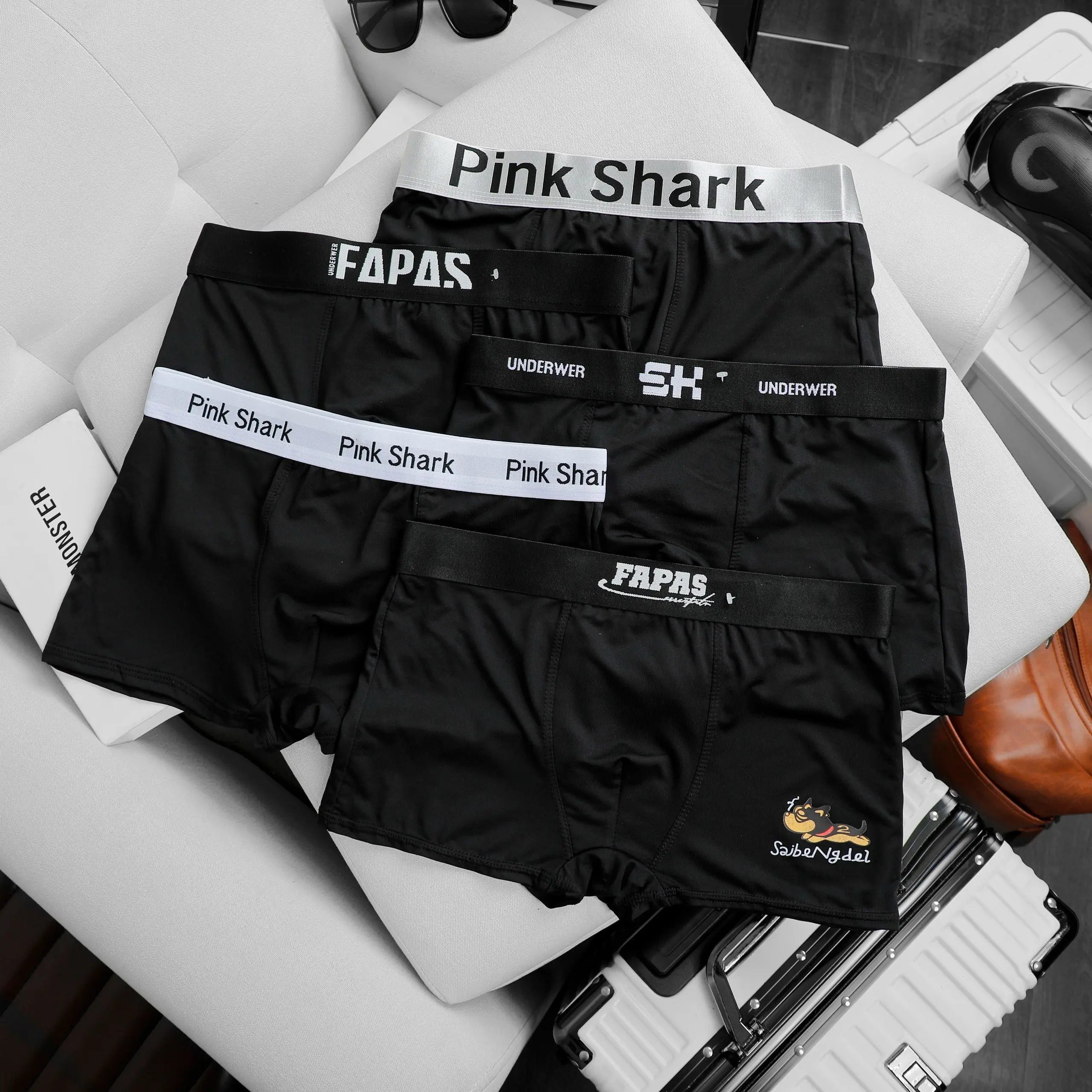 Hộp 5 Quần sịp nam full đen ( thun Lanh) Menswear Quần Boxer Sịp Boxer Quần Lót quần