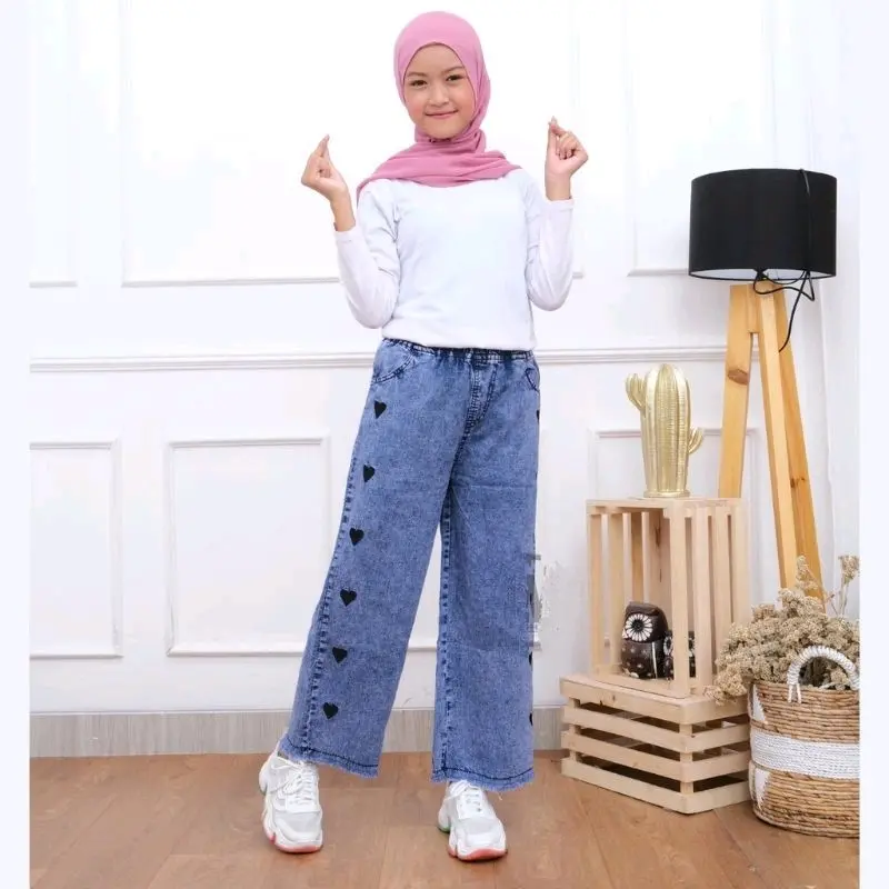 love pants celana perempuan kulot anak usia  7-15 Jeans Bordir Fashion celana perempuan anak celana panjang anak celana anak tanggung celana kulot celana motif love bordil celana anak perempuan