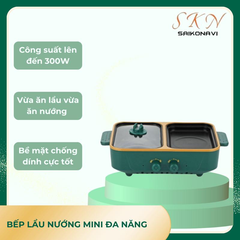 Bếp lẩu nướng mini 2 ngăn, nồi lẩu điện đa năng Nồi Điện