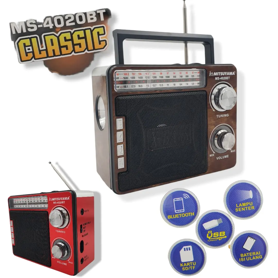 Radio Bluethooth FM AM SW Mitsuyama Ms- 4020BT Classic / Mitsuyama Ms- 4020BT Classic/ Radio Speaker Bluetooth USB Memory AC DC MITSUYAMA MS 4020BT/Jadul Modern Speaker Portable/ Bluetooth 3 Band FM AM SW Music Box / Musik Player Usb antena