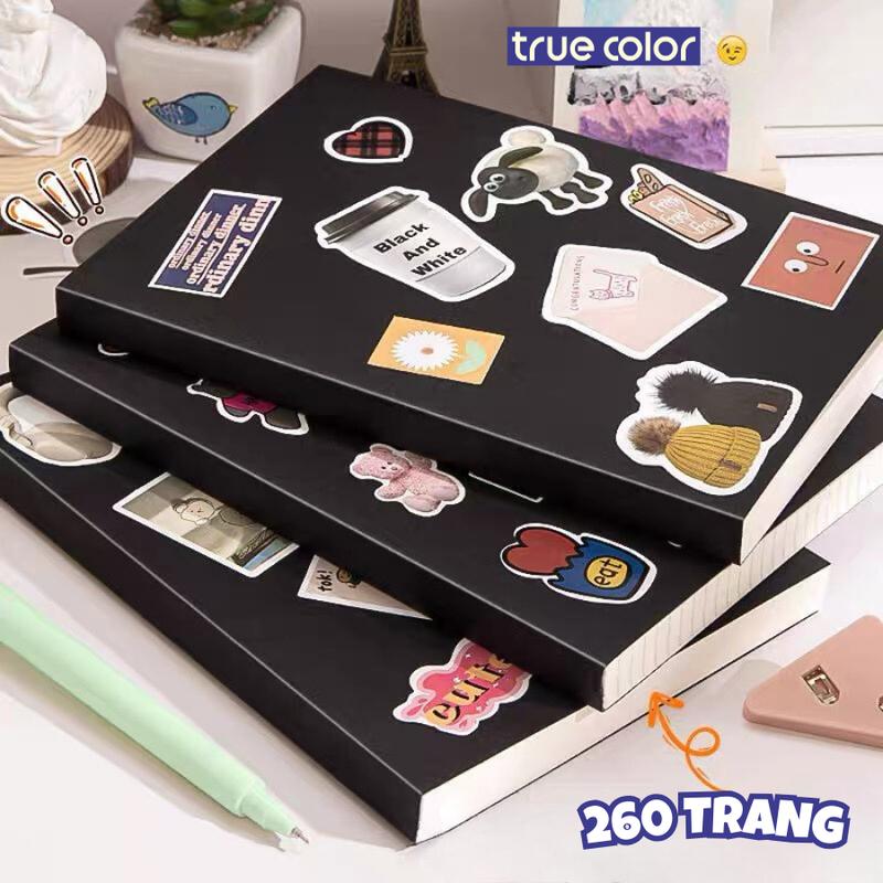 [TẶNG STCIKER] Vở viết 260 trang bìa đen, nâu tự thiết kế độc đáo cá tính riêng, sổ kẻ ngang, ô vuông caro giấy dày dặn không thấm mực vở  muji vở  500 giáo án  a4