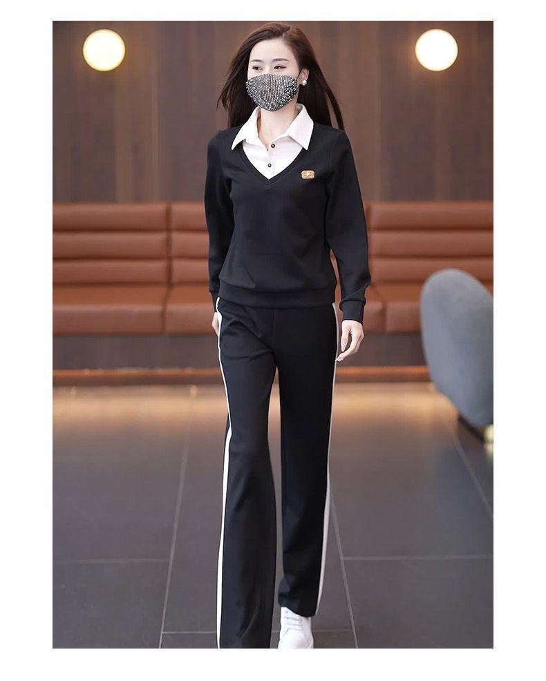 Product Introduction of Bộ Đồ Quần Áo Thể Thao Thường Ngày Cho Nữ, Bộ Sưu Tập Mùa Xuân Và Mùa Thu, Thời Trang Mới, Thích Hợp Cho Mẹ Trẻ, Áo Sơ Mi Chắp Vá, Cổ Áo, Áo Len Mỏng, Bộ Hai Mảnh 15