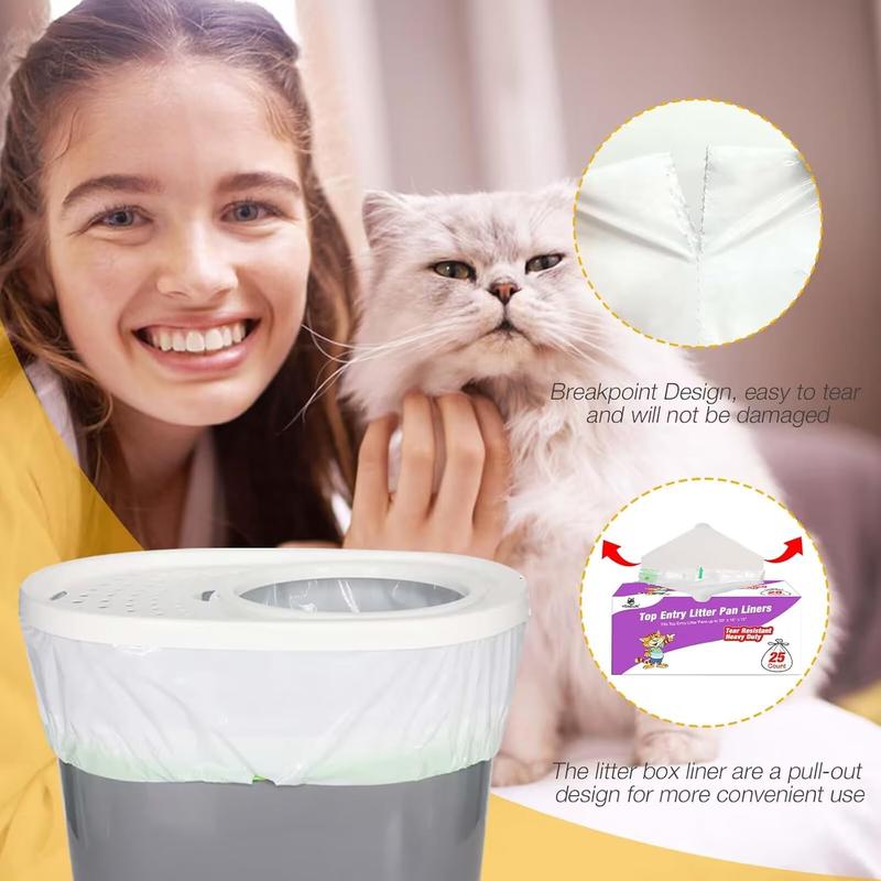 TikTok Shop Litter Box Liners Compatible with Top Entry Litter Pans Model Heavy Duty Resistant Large Litter Pan Liners 25 Count Drawstring Litter Liner Bags