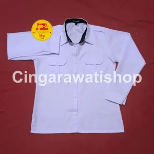Kemeja PNS Wanita Dinas Putih dengan Kerah Hitam - Bahan Lembut Terbaru