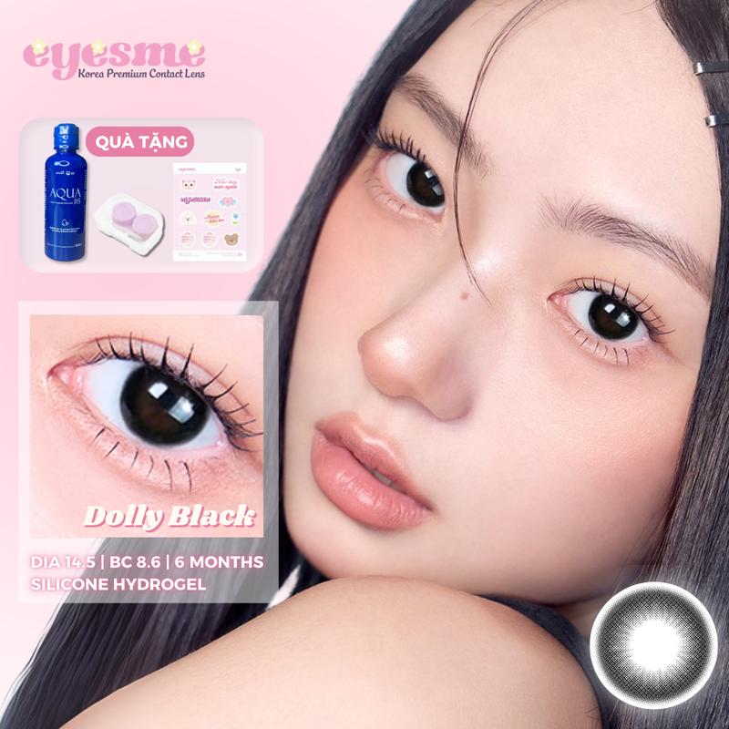 Dolly Black - Lens Đen Silicone Hydrogel giãn tròng hack mắt to tròn búp bê