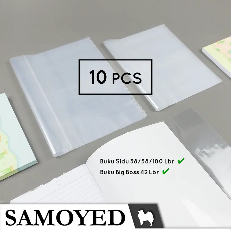 Sampul Buku Tulis Plastik Transparan / Bening / Plastic Transparent / Clear Slip On Book Covers Samoyed BKCV-PS Uk. Sidu / Quarto / Kuarto / Kwarto / Big Boss / Boxy 0