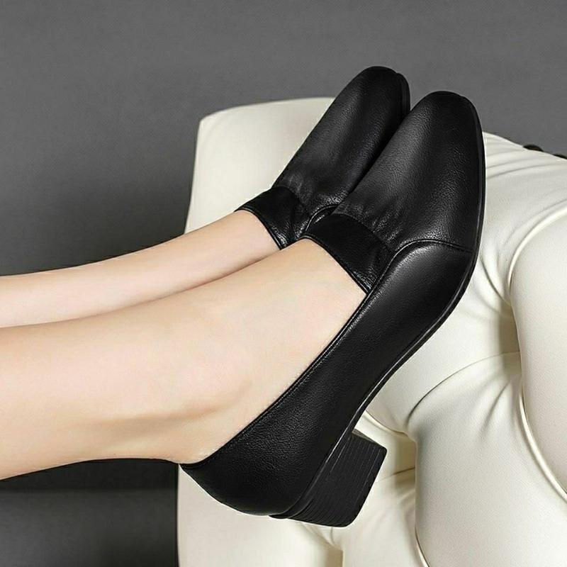Giày Cho Mẹ Nữ, Da Thật Mềm, Đế Mềm, Phong Cách, Giày Cao Gót Chunky, Thích Hợp Cho Mùa Lò Xo Và Mùa Hè, Giày Đi Làm, Thoải Mái, Dễ Phối Đồ, Đế Mềm, Năm 2024 6