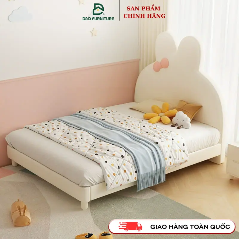 [FREESHIP HÀ NỘI] Giường Ngủ Cho Bé B016 Thương Hiệu D&D Việt Nam Hình Tai Thỏ Bọc Da Nỉ Nhiều Màu 0