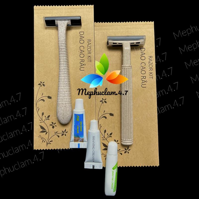 100 bộ dao cạo râu dùng 1 lần kèm kem cạo bao bì túi karaft nâu in hoa văn sang trọng dùng trong khách sạn, nhà nghỉ, homestay, villa, resort,... Nhận in logo cao