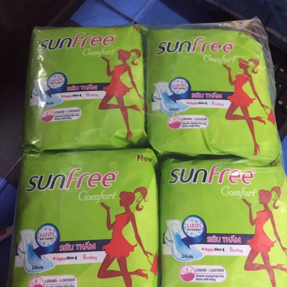 Combo 8 Gói Băng Vệ Sinh Sunfree Có Cánh Siêu Thấm 24cm - Mỗi gói 8 miếng - HSD luôn mới