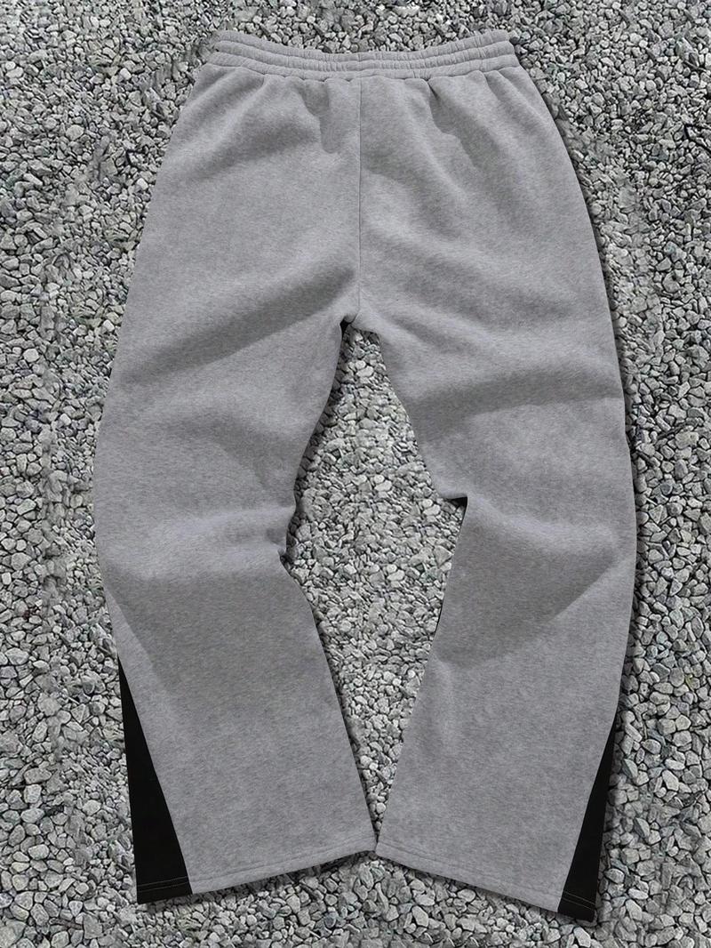 Product Introduction of Men's Colorblock Star & Letter Print Drawstring Waist Pants, Regular Fit Street Fashion Pocket Trousers for Fall & Winter, Men's Bottoms for Daily Wear 6