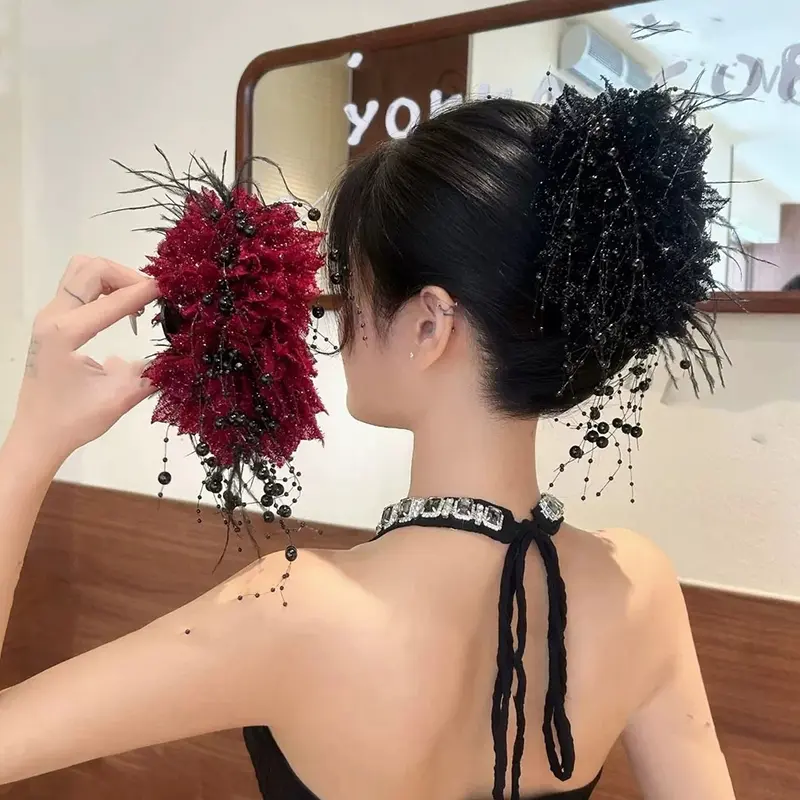 Kẹp Tóc Càng Cua Hoa Lưới, Thiết Kế Thanh Lịch, Dành Cho Nữ, Kẹp Cá Mập Tua Rua, Thời Trang, Phụ Kiện Tóc Cô Gái